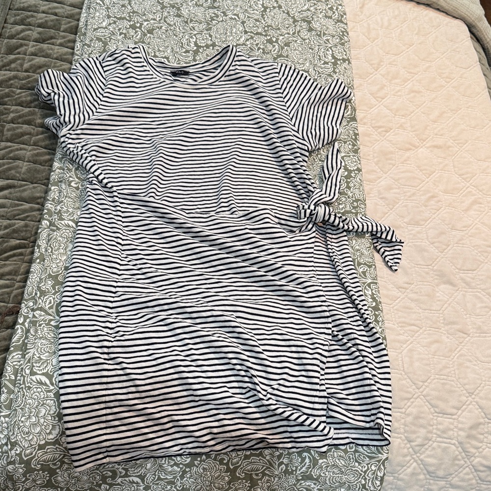 Rails Navy and White Striped Short Sleeve Wrap Dress